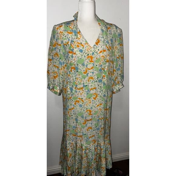 Guy Laroche Diffusion Paris Made in Dress Vintage Floral Dress 8 Pleated Bottom - Picture 3 of 12
